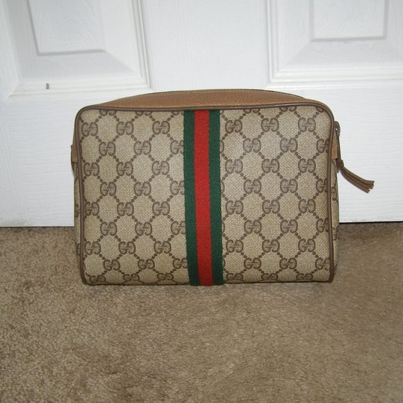 AUTHENTIC VINTAGE GUCCI SHERRY LINE MAKEUP POUCH CLUTCH TOILETRY CASE - Picture 2 of 12